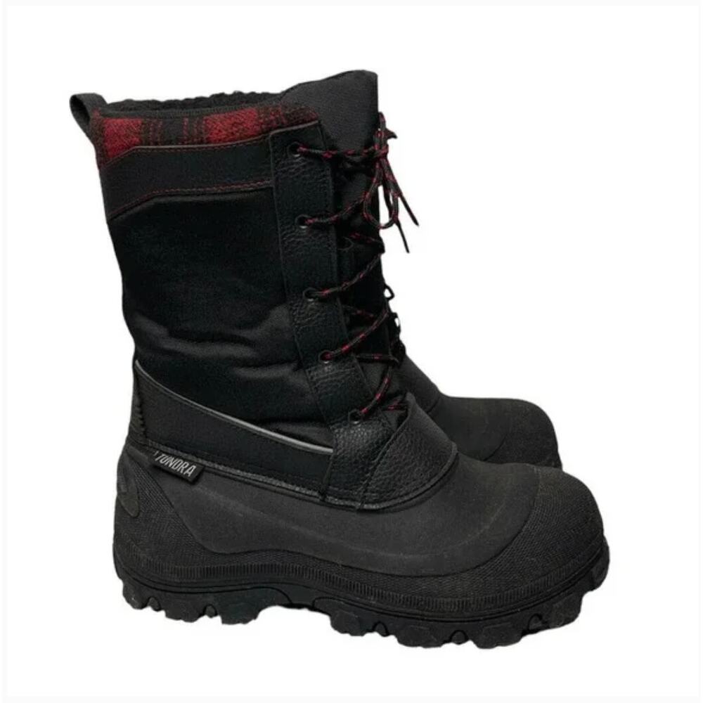 Tundra Mens Kisco Snow Boots 11 Black Red NWT Buffalo Plaid Waterproof Snow
